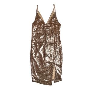 Pinkette gold sequin spaghetti strap dress w/ slit